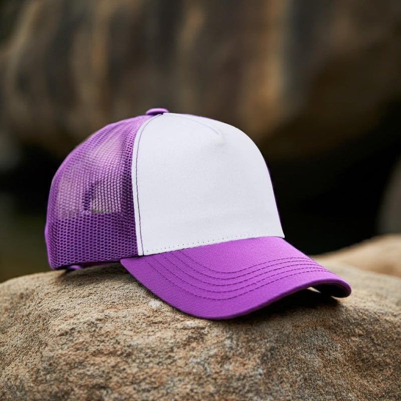 Falari 5-Panel Mesh Baseball Cap, Trucker Hat, Structured Plain Design, Cotton, Adjustable Size - Image 3